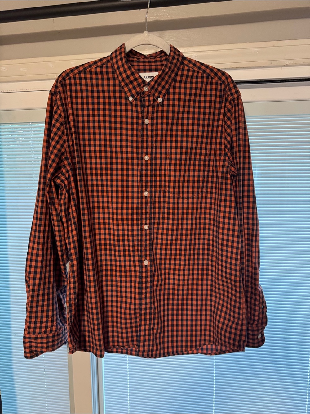 Sonoma Orange and Navy Blue Check Button-Down Shirt
